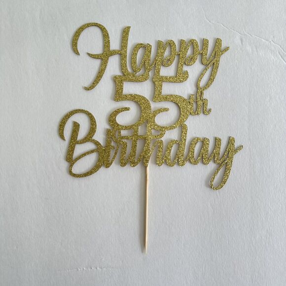 55th Birthday Cake Topper  55th Party Decoration Ideas Gold Glitter NEW - Picture 1 of 3